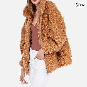 Express Women's Tan Sherpa-Teddy Jacket